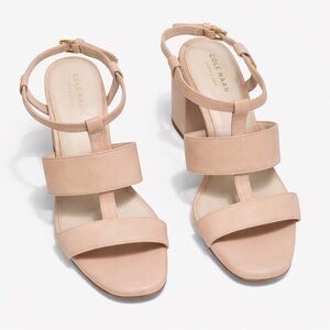 Cole Haan Nude Block Heel Sandals Leather Ankle Strap Size 6 Chic Neutral